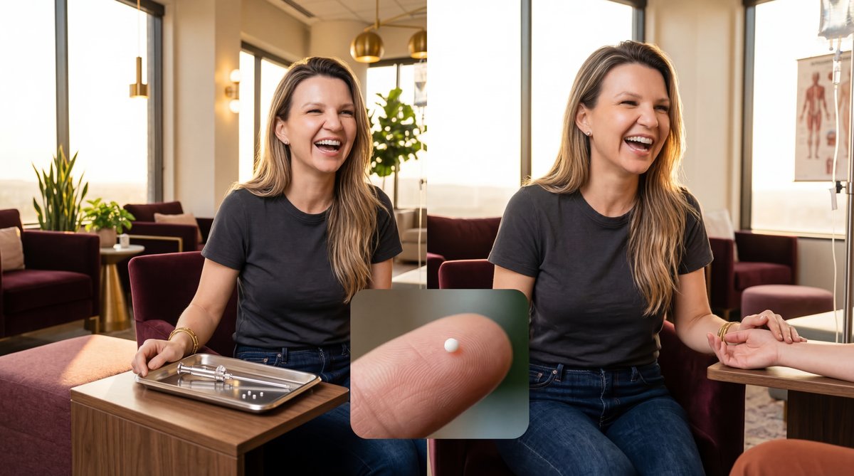 3D medical illustration representing the delicate balance between estrogen and progesterone hormones on a scale.