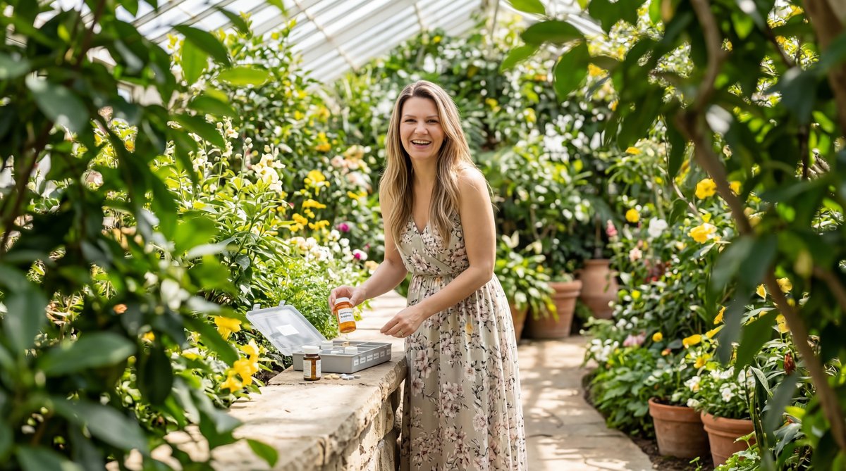 Woman transitioning from fatigue to vitality through hormone therapy